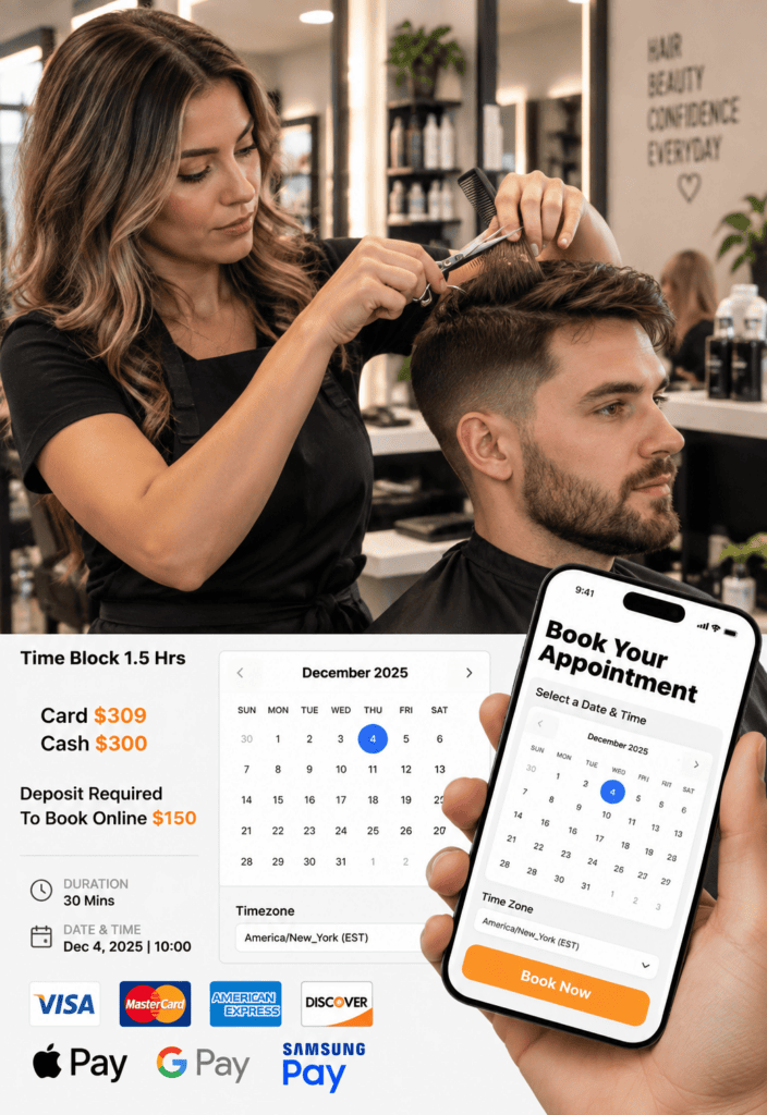 Image of a Merchant using a Salon Scheduling and Booking Software