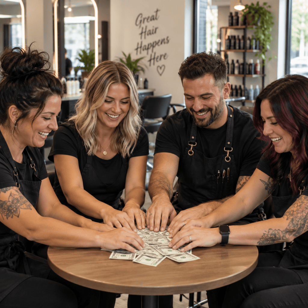 image of people splitting tips at a salon